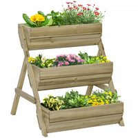 Outsunny Lit De Jardin Sureleve A 3 Niveaux, Boite De Jardiniere Surelevee En Bois Vertical Pour Fle