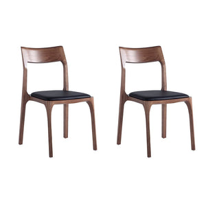 Ensemble 2 chaises de salle à manger superposables et modernes Moderno de Manhattan Comfort revêtues de similicuir avec armature en bois massif - noyer et noire