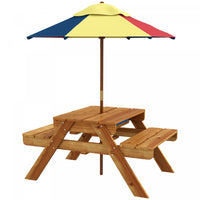 Outsunny Table De Pique-nique Pour Enfants, Table De Sable Et D'eau 3 En 1 En Bois Avec Parapluie Pl