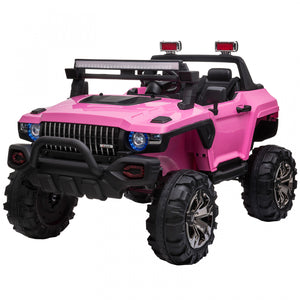 Aosom Voiture A Chevaucher 12v Rc 2 Places Camion De Police Voiture Electrique Pour Enfants Avec Lumieres Led Completes, Mp3, Telecommande Parentale (rose)