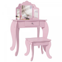 Qaba Coiffeuse Et Tabouret Pour Enfants Coiffeuse Pour Filles Bureau De Maquillage Avec Miroirs Tri-