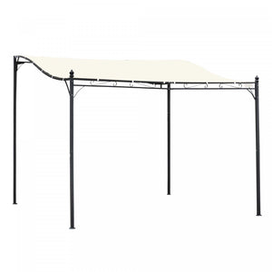 Outsunny 10'x10' Gazebo En Acier Auvent Patio Exterieur Portable Abri Soleil Porte Porche Couverture Creme Blanc