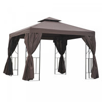 Outsunny 10' X 10' Pavillon De Jardin Tonnelle Barnum Gazebo Avec Parois Laterales Brun