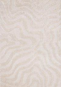 Carpette moderne, luxueuse et moelleuse Lincoln blanche à motif de courbes - 6 pi 7 po x 9 pi 6 po