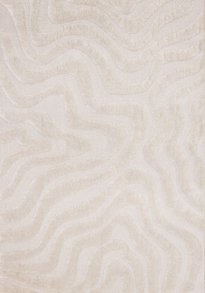 Carpette moderne, luxueuse et moelleuse Lincoln blanche à motif de courbes - 6 pi 7 po x 9 pi 6 po