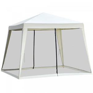 Outsunny 10x10pi Gazebo Tente Avec Filet Patio Auvent Activite De Fete En Plein Air Pare-soleil Jardin Abri Soleil Avec Murs En Maille Slant Leg Beige