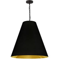 Grand luminaire suspendu Anaya de Dainolite avec abat-jour noir et doré, fini noir mat et 1 ampoule