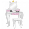 Qaba Coiffeuse Pour Enfants Avec Miroir Et Tabouret, Coiffeuse Pour Filles Avec Tiroir, Boites De Rangement, Vanite De Maquillage Design Licorne, Pour 3-6 Ans, Blanc