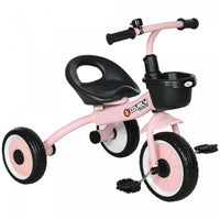 Qaba Tricycle Pour Tout-petits Filles Et Garcons De 2 A 5 Ans, Velo Avec Siege Reglable, Panier, Clo