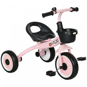 Qaba Tricycle Pour Tout-petits Filles Et Garcons De 2 A 5 Ans, Velo Avec Siege Reglable, Panier, Cloche, Rose