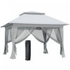 Outsunny 12' X 12' Tonnelle Barnum De Jardin Pop-up Pliant Acier Polyester Moustiquaires + Sac De Transport A Roulettes Gris Clair