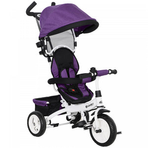 Qaba Tricycle Pour Tout-petits, Poussette De Velo 2 En 1 Pour Bebe Avec Auvent Pliable, Panier De Rangement, Harnais De Securite A 5 Points, Tricycle Pour Enfants De 1 A 5 Ans, Violet