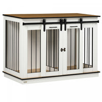 Pawhut Meuble Pour Cage De Chien Avec Panneau De Separation, Meuble Tv En Bois Pour Grands Chiens, T