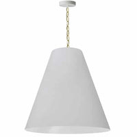 Grand luminaire suspendu Anaya de Dainolite avec abat-jour blanc, fini laiton vieilli et 1 ampoule