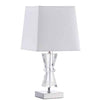 Lampe de table Crystal de Dainolite en forme de trapézoïde de cristal, avec abat-jour blanc, fini chromé poli et 1 ampoule