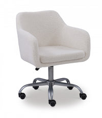 Chaise de bureau Rylen en tissu en Sherpa - blanche