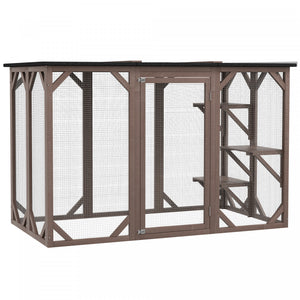 Pawhut Cage Pour Chat Maison D'exterieur En Bois Pour Chat Cage Interieure Avec Toit En Asphalte, Plateformes A Plusieurs Niveaux Et Grande Porte D'entree - 71