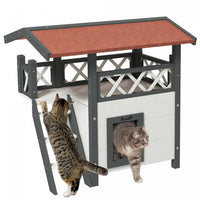 Pawhut Maison D'exterieur Pour Chat, Abri A 2 Etages Pour Chats Sauvages, Condo En Bois Pour Chaton