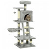 Pawhut Arbre A Chat, Tour A Chat Pour Chats D'interieur Avec Griffoir En Sisal, Condo Pour Chat, Hamac, Lit, Echelle, Plates-formes, Balles Jouets Pour Chatons, Gris Clair