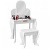 Qaba Ensemble Coiffeuse Et Chaises Pour Enfants, Coiffeuse Pour Filles, Bureau De Maquillage Avec Tiroir Pour Enfants De 3 A 6 Ans, Blanc