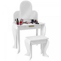 Qaba Ensemble Coiffeuse Et Chaises Pour Enfants, Coiffeuse Pour Filles, Bureau De Maquillage Avec Ti