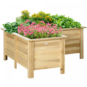 Outsunny Jardiniere Surelevee En Bois Pour L'exterieur, Avec Pieds, Pour Les Legumes, Les Fleurs Et Les Herbes, En Forme De L, Naturel