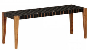 Balka Woven Leather Bench - Matte Black|Banc Balka en cuir tressé - noir mat