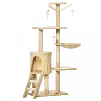 Pawhut Arbre A Chat Multi-niveaux 132 Cm Kitten Playhouse Kitty Centre D'activites Poteau A Gratter