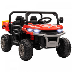 Aosom 12v Voiture Electrique, Voitures A Batterie Deux Places Pour Enfants Avec Pelle, Telecommande, Suspension A Ressort, Klaxon, Musique, Rouge