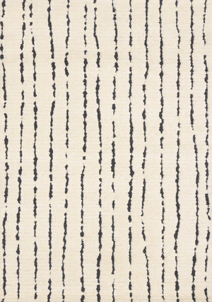 Carpette à poil moelleux Teagan crème et noire à motif de rayures verticales - 5 pi 3 po x 7 pi 7 po