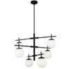 Lustre Caelia de Dainolite en verre blanc opale, avec fini noir mat et 6 ampoules