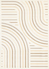 Carpette Forte crème, beige et brune à motif de lignes courbées - 5 pi 3 po x 7 pi 5 po