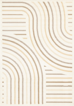 Carpette Forte crème, beige et brune à motif de lignes courbées - 5 pi 3 po x 7 pi 5 po