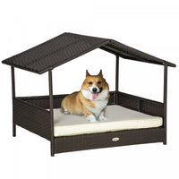 Pawhut Lit Pour Chien Sureleve En Rotin Pour Animal Domestique Interieur Et Exterieur En Osier Pour