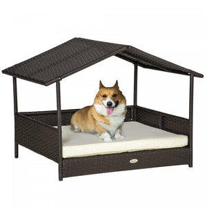 Pawhut Lit Pour Chien Sureleve En Rotin Pour Animal Domestique Interieur Et Exterieur En Osier Pour Chien Lit Pour Chien Maison Pour Animal Domestique Canape-lit Avec Coussin Rembourre