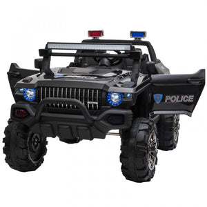 Aosom Voiture A Chevaucher 12v Rc 2 Places Camion De Police Voiture Electrique Pour Enfants Avec Lumieres Led Completes, Mp3, Telecommande Parentale (noir)