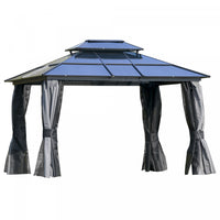 Outsunny 12' X 10' Gazebo A Toit Rigide En Polycarbonate Canopee D'exterieur Toit A Double Niveau Ca