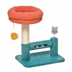 Pawhut Arbre A Chats Avec Lit Pour Chat Griffoir Balle Suspendue Balle Sur Ressort Rouleau Avec Clochettes Tissu En Peluche Doux Grand Confort Bleu Orange