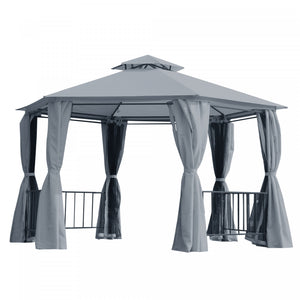 Outsunny Hexagon Gazebo 13ft Outdoor Canopy Shelter Avec Filet Et Rideaux D'ombrage Gris