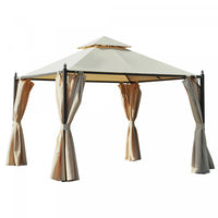 Outsunny 10x10pi Gazebo Canopee Abri De Jardin A Double Pneu Avec Rideaux Beige