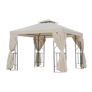 Outsunny 10' X 10' Pavillon De Jardin Tonnelle Barnum Gazebo Avec Parois Laterales Beige