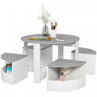 Qaba Ensemble Table Et Chaises Pour Enfants, 5 Pieces, Table Et 4 Chaises Avec Rangement, Table D'ac