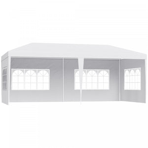 Outsunny Tente De Tonnelle De Fete 10' X 20', Tente De Mariage Pliante Portable, Abri D'evenement De Jardin, Parasol Exterieur Avec 4 Parois Laterales Amovibles, Blanc