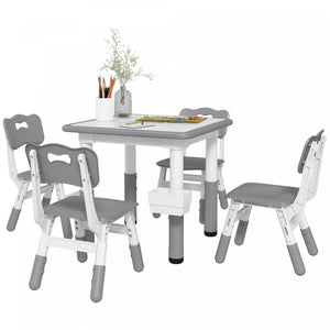 Qaba Ensemble Table Et Chaises Pour Enfants 5 Pieces, Ensemble Table Et Chaises Reglables En Hauteur, Ensemble Table Et Chaises D'activites Avec Rangement, Pour Salle De Jeux, Salle De Classe, Gris