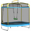 Qaba Trampoline Pour Enfants De 6,9 Pieds, Mini Trampoline 3 En 1 Avec Filet De Securite, Barre De Gymnastique, Balancoire, Trampoline Pour Tout-petits Pour Bebe De 3 Ans Et Plus, Bleu Clair