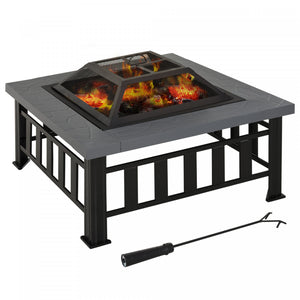 Outsunny Brasero Cheminee Foyer Exterieur Dim 86l X 86l X 54h Cm Grille A Charbon Couvercle Tisonnier Metal Noir