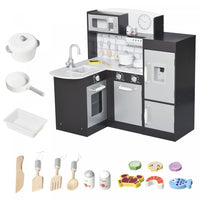 Qaba Ensemble De Jouets De Cuisine Pour Enfants Avec Fontaine A Boire, Micro-ondes Et Refrigerateur