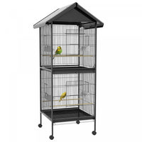 Pawhut Cage A Oiseaux En Metal Forge Avec Support Roulant, Conteneurs Alimentaires Portes Roues 67