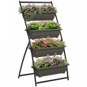 Outsunny Lit De Jardin Sureleve Vertical De 4 Niveaux Avec 4 Boites De Jardiniere, Support De Plante Exterieur Cultivent Le Conteneur Avec Des Trous De Fuite Pour Patio De Balcon Exterieur, Brun