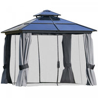 Outsunny 10' X 10' Pavillon D'exterieur A Toit Rigide En Polycarbonate Avec Toit A Deux Niveaux, Cad